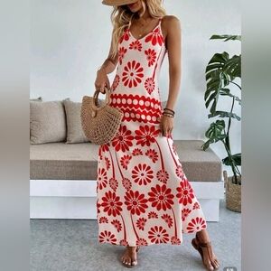 NWT SHEIN White and Red Floral Boho Maxi Dress